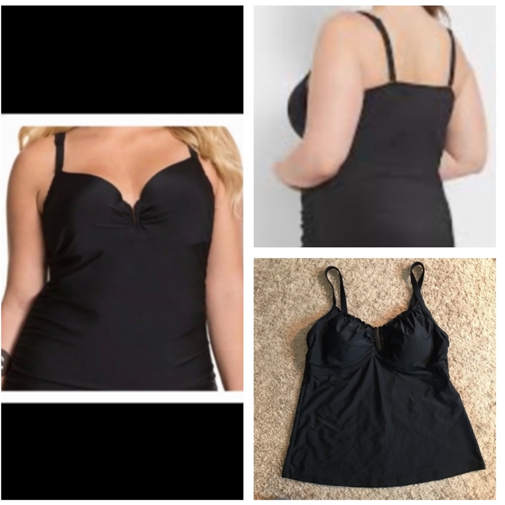 Croft & Barrow Black modest Tankini Bathing Suit Swimsuit Top Plus size 16W 1XL